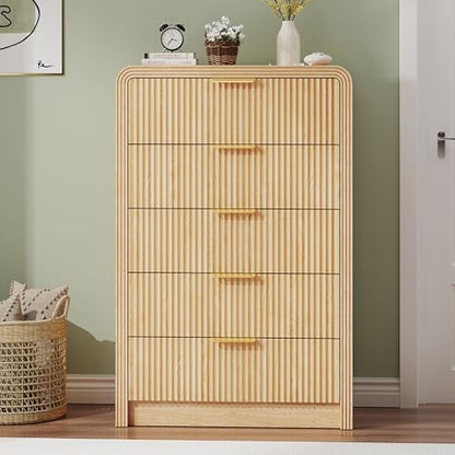 Fluted 5 Drawers Dresser, 48" Tall Chest of Drawers for Bedroom