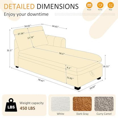 Oversized 70.47'' Chaise Lounge Chair with Storage, Boucle Curry