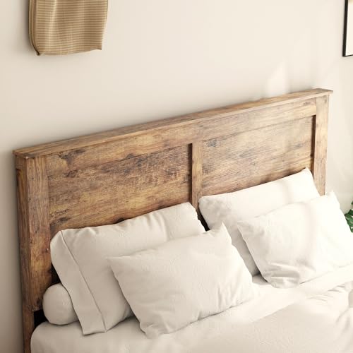 DWOYFO Wood Platform Bed Frame, Queen Bed Frame with Headboard, Dark Brown