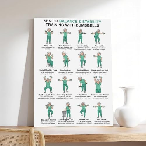 Dumbbell Exercises for Seniors Standing Dumbbell Exercises Senior Workout Chart Home Workout Plan Canvas Poster Bedroom Decor Room Decor Frame 16x24inch