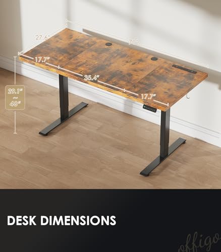 71" Executive Electric Standing Desk Height Adjustable, Rustic Brown