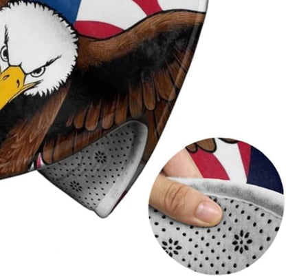 Large Home Decor Mat, Soft Round Yoga Carpet, Non Slip Machine Washable Kitchen Office Circle Rug Patriotic American Eagle Flag