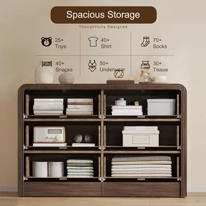 47" W Fluted 6-Drawer Dresser for Bedroom, Walnut