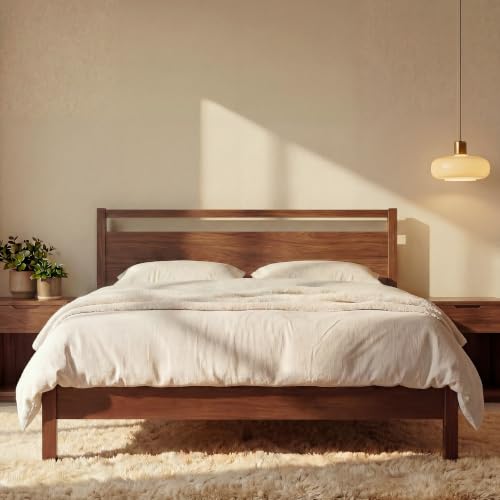 Signature Wood Platform Bed Frame with Headboard, Essential, Noise Free, Under Bed Storage, No Box Spring Needed, Easy Assembly (Cherry, Twin)