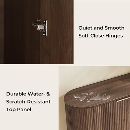 CHITA 70" Fluted Sideboard Cabinet, Buffet Cabinet with Storage, Walnut | Accent Cabinet with 4 Doors and Adjustable Shelves, Credenza Media Console for Living Room, Kitchen, 70.1"W x 32"H x 14.6"D