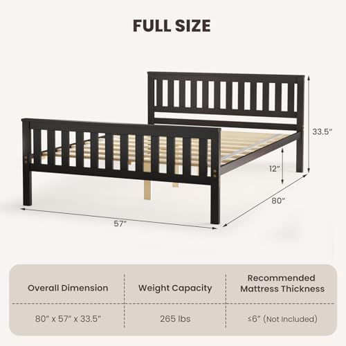 Full Size Wood Platform Bed Frame, Mid Century Full Bed Frame with Headboard, Wood Slat Support, Double Bed Frame, No Box Spring Needed, Easy Assembly, Espresso