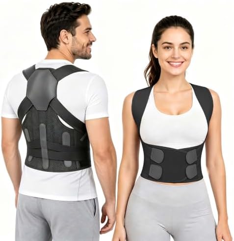 Posture Corrector for Women and Men, Adjustable Back Brace with Shoulder Support, Lumbar Support Belt and Full Back Support, Posture Trainer Back Straightener for Upper Back, Lower Back Support, Slouching and Hunchback Corrector (Black, Medium)