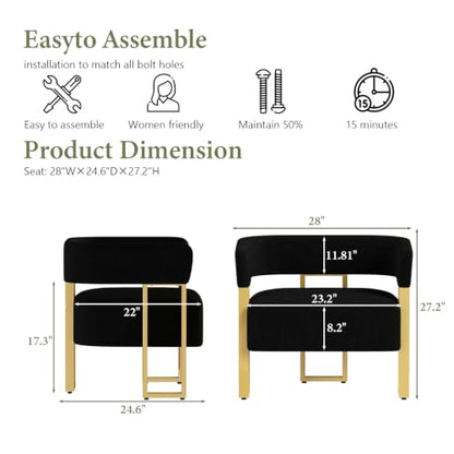 Black and Gold Accent Chairs Set of 2, Boucle Barrel Chairs for Living Room | Boucle Upholstery, Curved Bucket Design, Bedroom Chair, Gold-Tone Base, Armchairs for Office, Small Space Seating