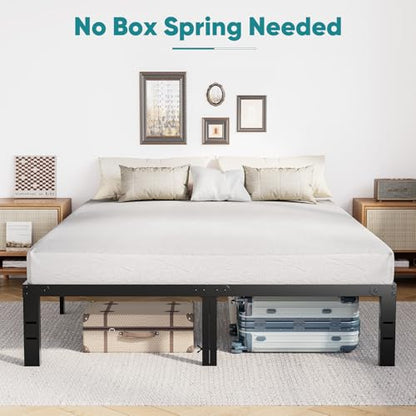 14In Metal Queen Bed Frame with Storage Space, No Box Spring Needed with Sturdy Steel Slat Support, Heavy Duty and Easy Assembly, Platform Bed for Bedroom, Black