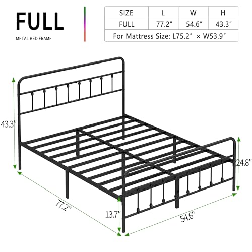 Full Size Metal Bed Frame with Headboard and Footboard,Black