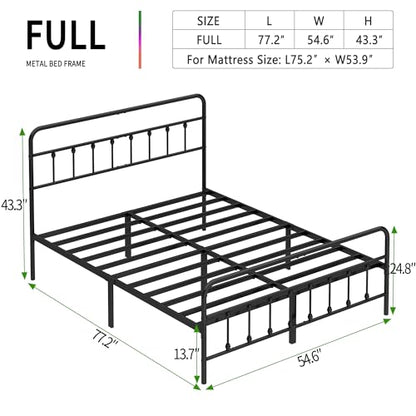Full Size Metal Bed Frame with Headboard and Footboard,Black