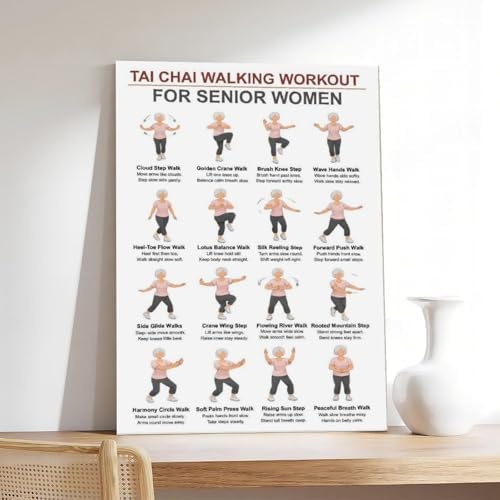 Women Tai Chi Walking Workout Chart Tai Chi Walking Seniors Seniors Exercises for Exercise Canvas Poster Bedroom Decor Room Decor Unframe 24x36inch
