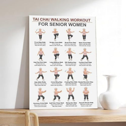 Women Tai Chi Walking Workout Chart Tai Chi Walking Seniors Seniors Exercises for Exercise Canvas Poster Bedroom Decor Room Decor Unframe 24x36inch