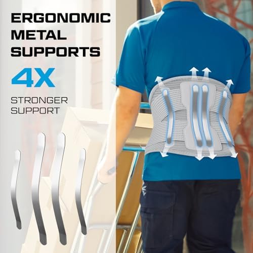NEENCA Compression Back Brace for Lower Back Pain, Herniated Disc, Lumbar Strain – Breathable Lumbar Support for Work, Lifting, Sciatica, Scoliosis (Gray, XXX-Large)