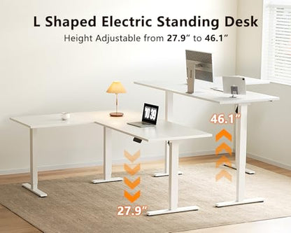 63 Inch L Shaped Electric Standing Desk, Home Office, White
