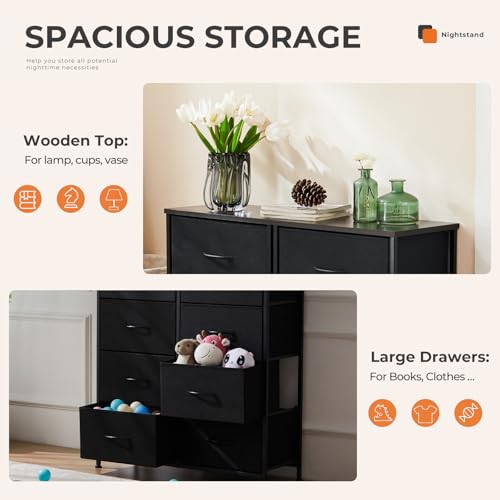 8 Drawer Black Dresser for Bedroom Tall, Organizer Storage