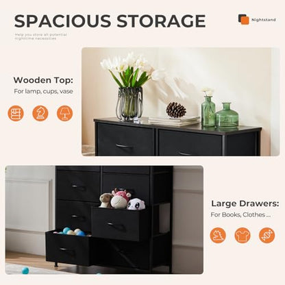 8 Drawer Black Dresser for Bedroom Tall, Organizer Storage