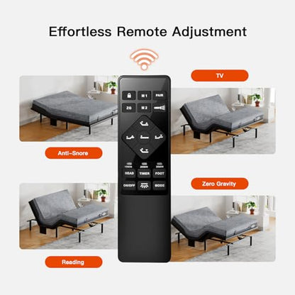 Amada Split King Adjustable Bed Frame and 14 Inch Cooling Gel Memory Foam Mattress Set, Massage, Head & Foot Incline, Wireless Remote, USB Ports, LED Night Light, Medium Firm Support