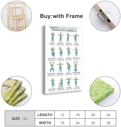 Dumbbell Exercises for Seniors Standing Dumbbell Exercises Senior Workout Chart Home Workout Plan Canvas Poster Bedroom Decor Room Decor Frame 16x24inch