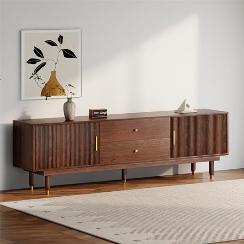 66.9" Mid Century Modern TV Stand for 75 inch TV for Living Room, Walnut