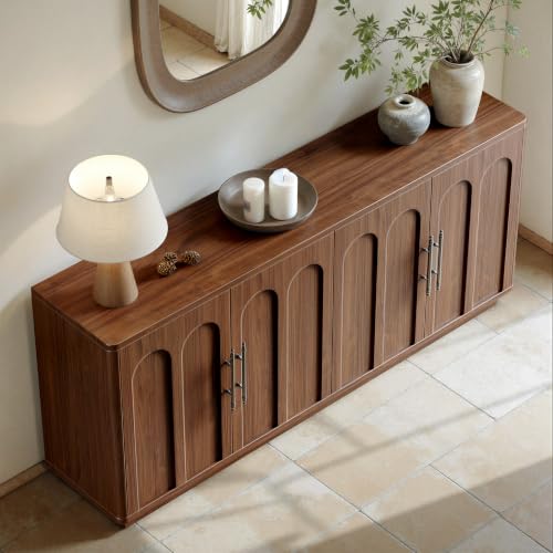 67" Arched Walnut Sideboard Buffet Cabinet with Storage