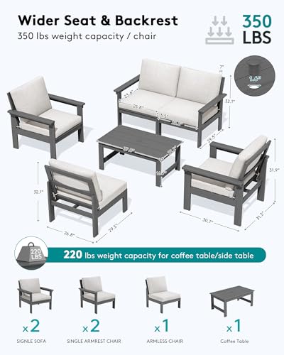 HDPE Outdoor Patio Furniture Set with Coffee Table - Modern/Contemporary