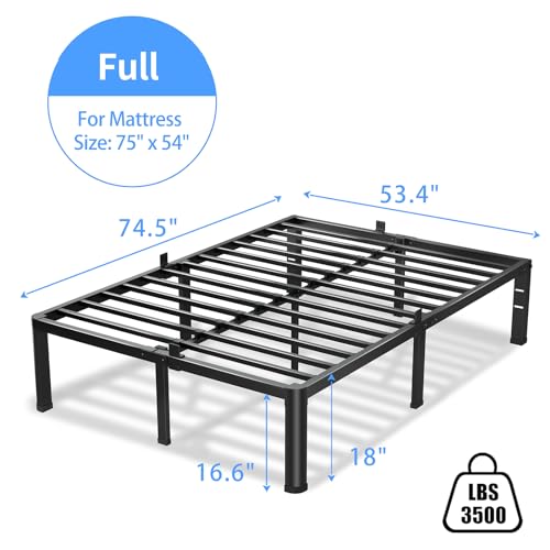 18 Inch Full Bed Frame with Round Corners No Box Spring Needed