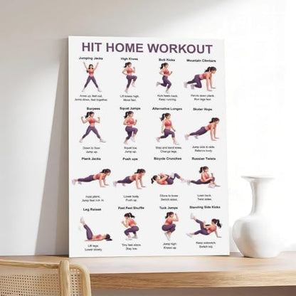 Home Workout Full Body No Equipment Cardio Chart 16 Exercises Canvas Poster Wall Art for Living Room Bedroom Decor Unframe 12x18inch
