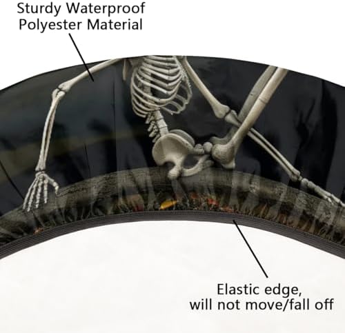Round Tablecloth with Elastic Edged, 45-56 inch Funny Skeleton Stretching Halloween Night Table Covers Waterproof Washable Table Cloths Mat for Picnic Indoor 0utdoor Dinning Patio Table