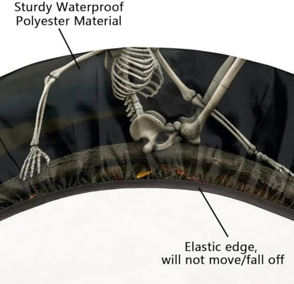 Round Tablecloth with Elastic Edged, 45-56 inch Funny Skeleton Stretching Halloween Night Table Covers Waterproof Washable Table Cloths Mat for Picnic Indoor 0utdoor Dinning Patio Table