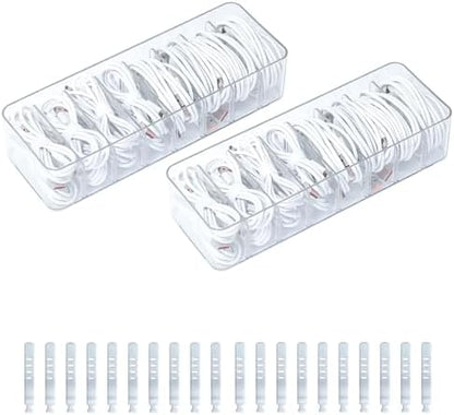 Cable Cord Storage Box with Adjustable Dividers, 2 Pack, Clear