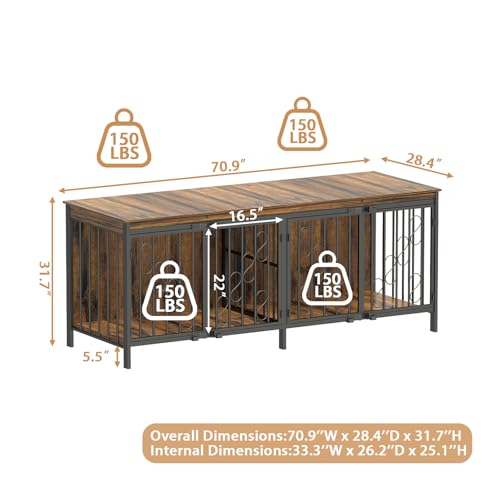 71" Double Dog Crate with Elevated Legs, Brown