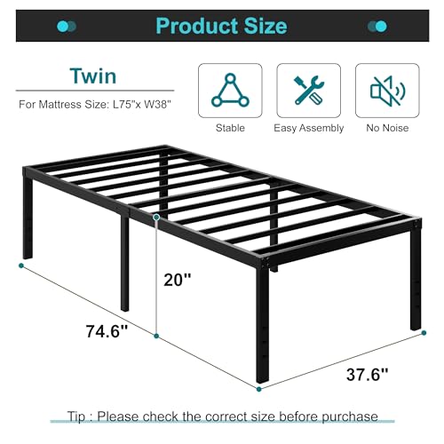 Twin Bed Frames, 20 Inch Heavy Duty Metal Bed Frame Twin