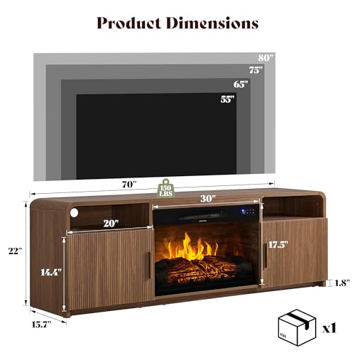 70" Fluted Fireplace TV Stand with 30" Electric Fireplace