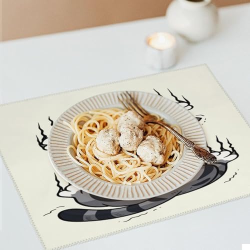 Cute Cat Stretching with Claws Out Washable Placemats Set of 4, Durable Heat Resistant Table Mats 17.7 X 11.8 Inch for Dining Table Kitchen Decor Indoor Use