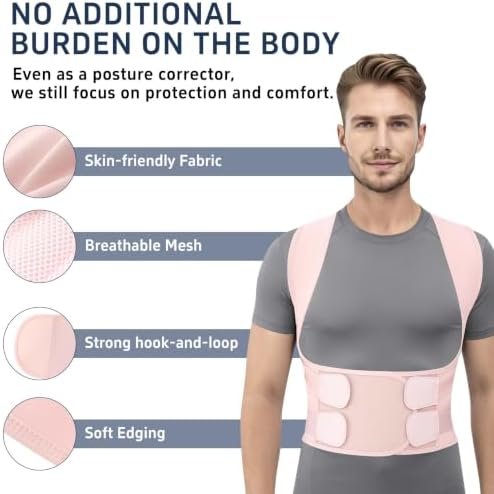 Posture Corrector for Women and Men, Adjustable Back Brace with Shoulder Support, Lumbar Support Belt and Full Back Support, Posture Trainer Back Straightener for Upper Back, Lower Back Support, Slouching and Hunchback Corrector (Pink, XX-Large)