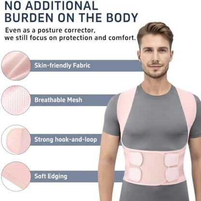 Posture Corrector for Women and Men, Adjustable Back Brace with Shoulder Support, Lumbar Support Belt and Full Back Support, Posture Trainer Back Straightener for Upper Back, Lower Back Support, Slouching and Hunchback Corrector (Pink, XX-Large)