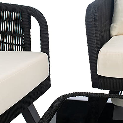 Safavieh Outdoor Collection Kerson Wicker Cushion 4-Piece Rope Patio Backyard Living Set PAT7519B, Black/Beige