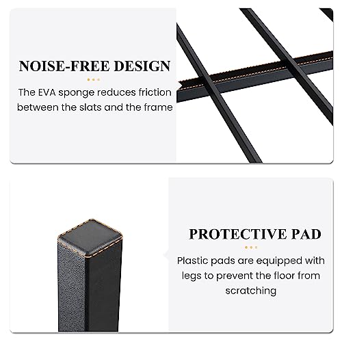 Full Size Bed Frame, Wooden Headboard and Footboard, Black Oak | Rounded Corners, 12 Metal Slats, Noise-Free Design, 12-Inch Storage, No Box Spring, 40-Minute Assembly
