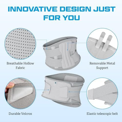 NEENCA Compression Back Brace for Lower Back Pain, Herniated Disc, Lumbar Strain – Breathable Lumbar Support for Work, Lifting, Sciatica, Scoliosis (Gray, Large)