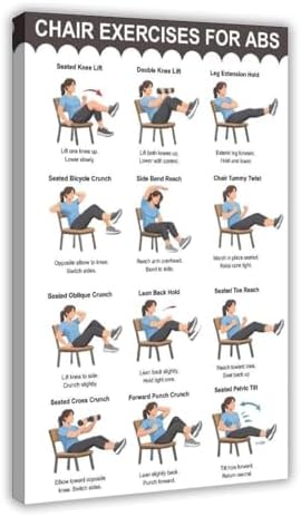 Chair Exercises for Abs Seated Core Workout Chart Adult Fitness Canvas Poster Wall Art for Living Room Bedroom Decor Frame 16x24inch
