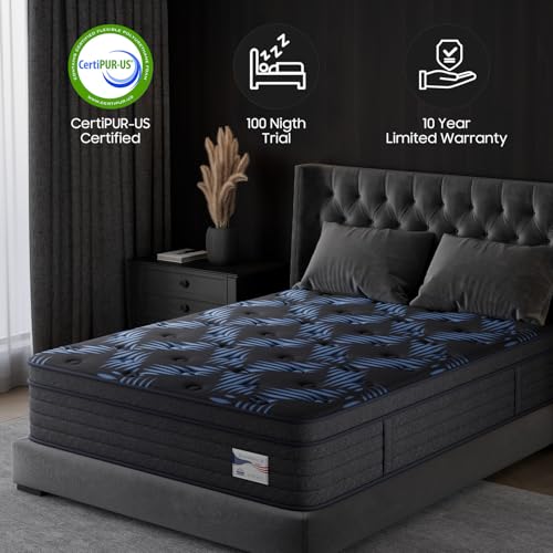 10 Inch Full Medium Firm Hybrid Mattress in a Box, Gel Foam Zoned Pocket Coils for Extra Lumbar Suppor, CertiPUR-US & Oeko-TEX for All Sleepers