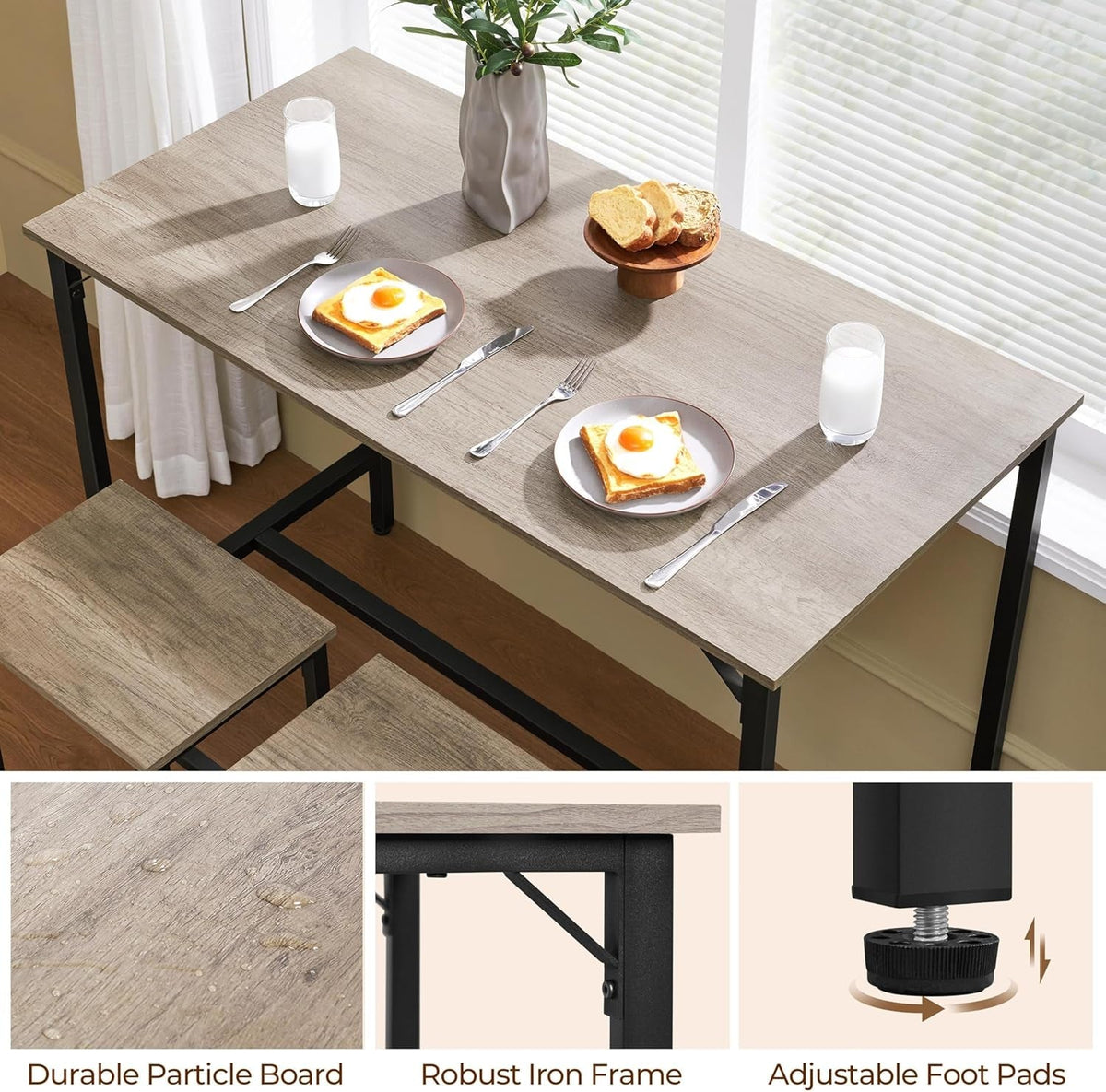 3 Piece Dining Table Set, 47.5" Industrial Pub Table Set, Counter Height Kitchen Table with Bar Stools Set of 2, for Small Space, Apartment