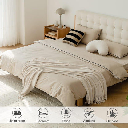 Throw Blanket for Couch, Soft Boho Decor Bed Throw,Cozy White Chenille Knitted Small Farmhouse Lightweight Throw(White/Cream,50 * 60")