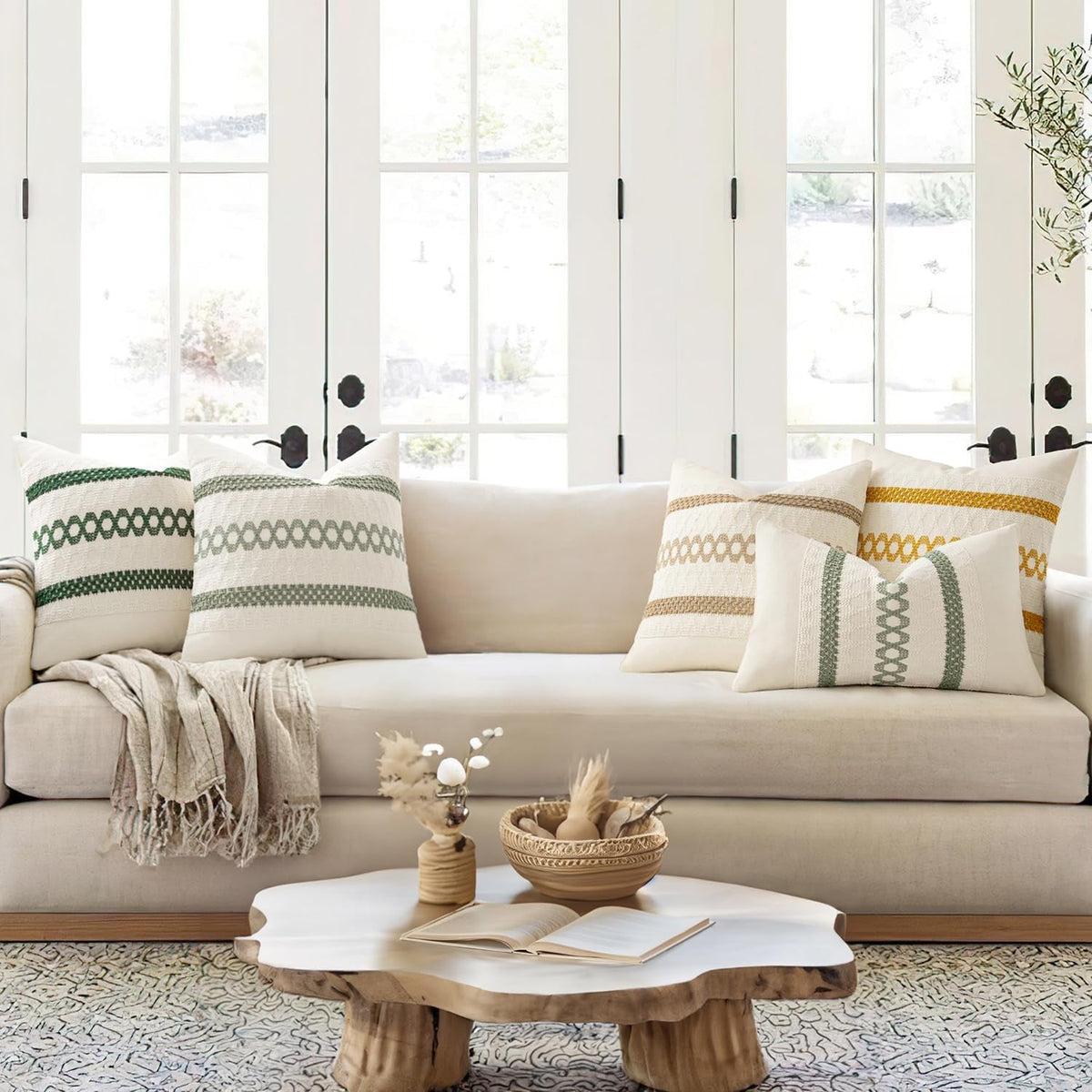 Set of 2 Sage Green Boho Decorative Lumbar Pillow Covers 12X20 Inch Farmhouse Rustic Couch Throw Pillows Modern Summer Cushion Covers Retro Cute Macrame Woven Home Decor for Bed Sofa Chair