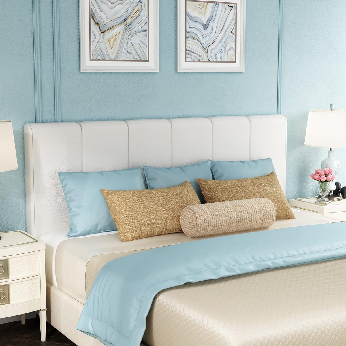White Headboard King Size Upholstered Faux Leather Headboards King Bed Headboard Adjustable Height Head Board Panels