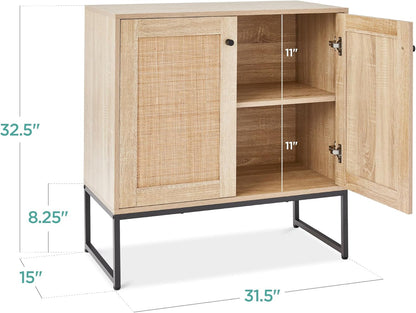 2-Door Rattan Storage Cabinet, Accent Furniture, Multifunctional Cupboard for Living Room, Hallway, Kitchen, Sideboard, Buffet Table W/Non-Scratch Foot Pads - Natural