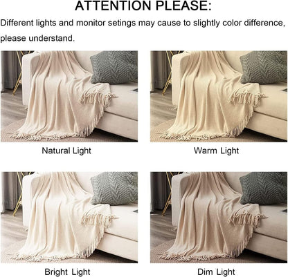 Throw Blanket for Couch, Soft Boho Decor Bed Throw,Cozy White Chenille Knitted Small Farmhouse Lightweight Throw(White/Cream,50 * 60")