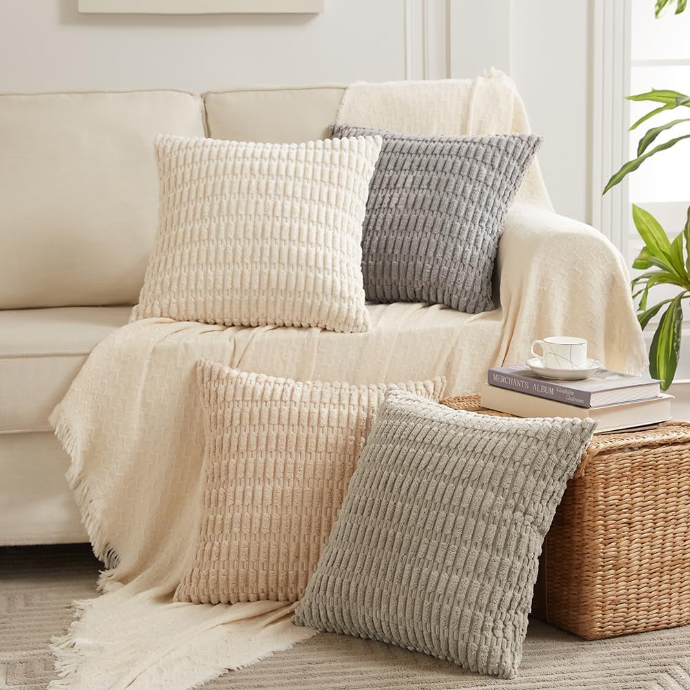 2 Packs Rust Decorative Throw Pillow Covers 18X18 Inch for Living Room Couch Bed Sofa, Soft Striped Corduroy Square Cushion Case 45X45 Cm, Terracotta Rustic Farmhouse Boho Home Decor