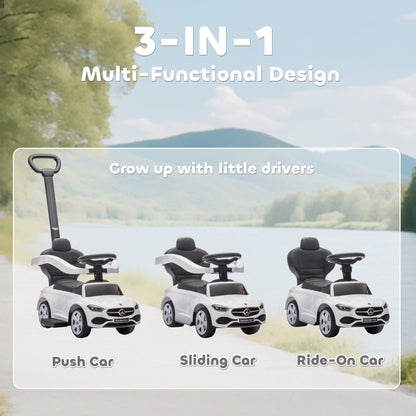 Mercedes-Benz C-Class Licensed Ride-On Push Car, Baby Stroller Walking Car with Parent Control Handle, Horn, White